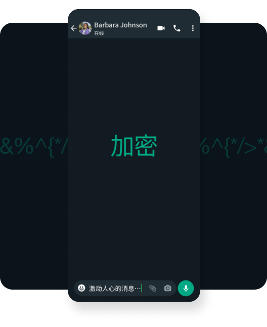 端到端加密屏幕的截图，显示您的个人消息和通话已加密